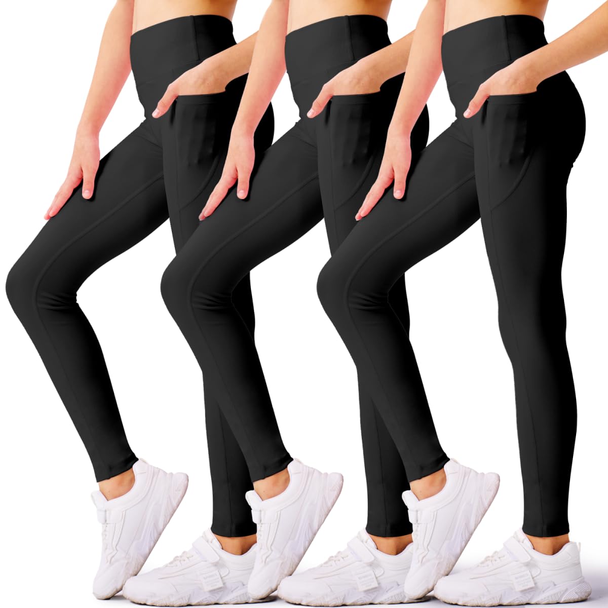 Roself Moment 3er Pack Mädchen Leggings Lang, Stretch Hosen mit Hohem Bund, Leichte Sportbekleidung für Kinder