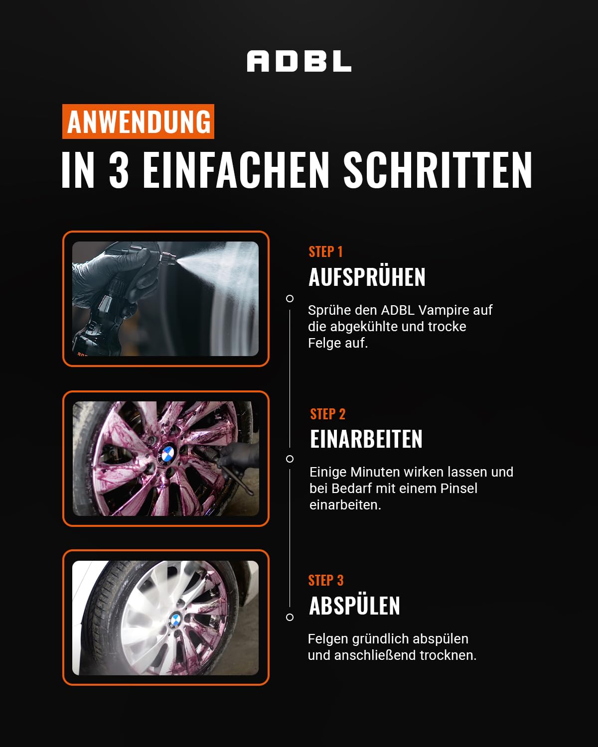 ADBL Vampire (5L) - Leistungsstarker Felgenreiniger mit Gel-Formel - Entfernt Eisen & metallische Verunreinigungen - Bremsstaub entfernen von Felgen und Lack - Sicher & pH-Neutral