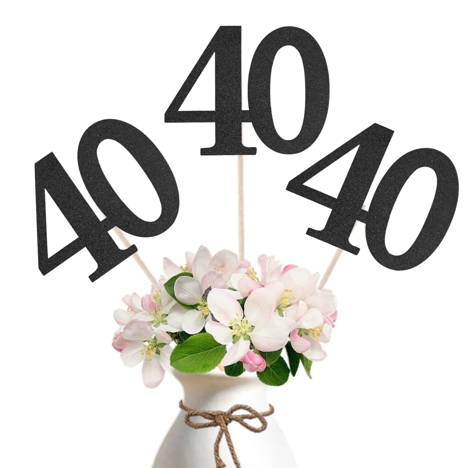 10-Pack Double Sided Glitter 40th Birthday Centerpiece Anniversary Centerpiece Sticks, Number 40 Table Topper Cake Topper for 40th Birthday Anniversary Table Party Decorations (Double Sided black)