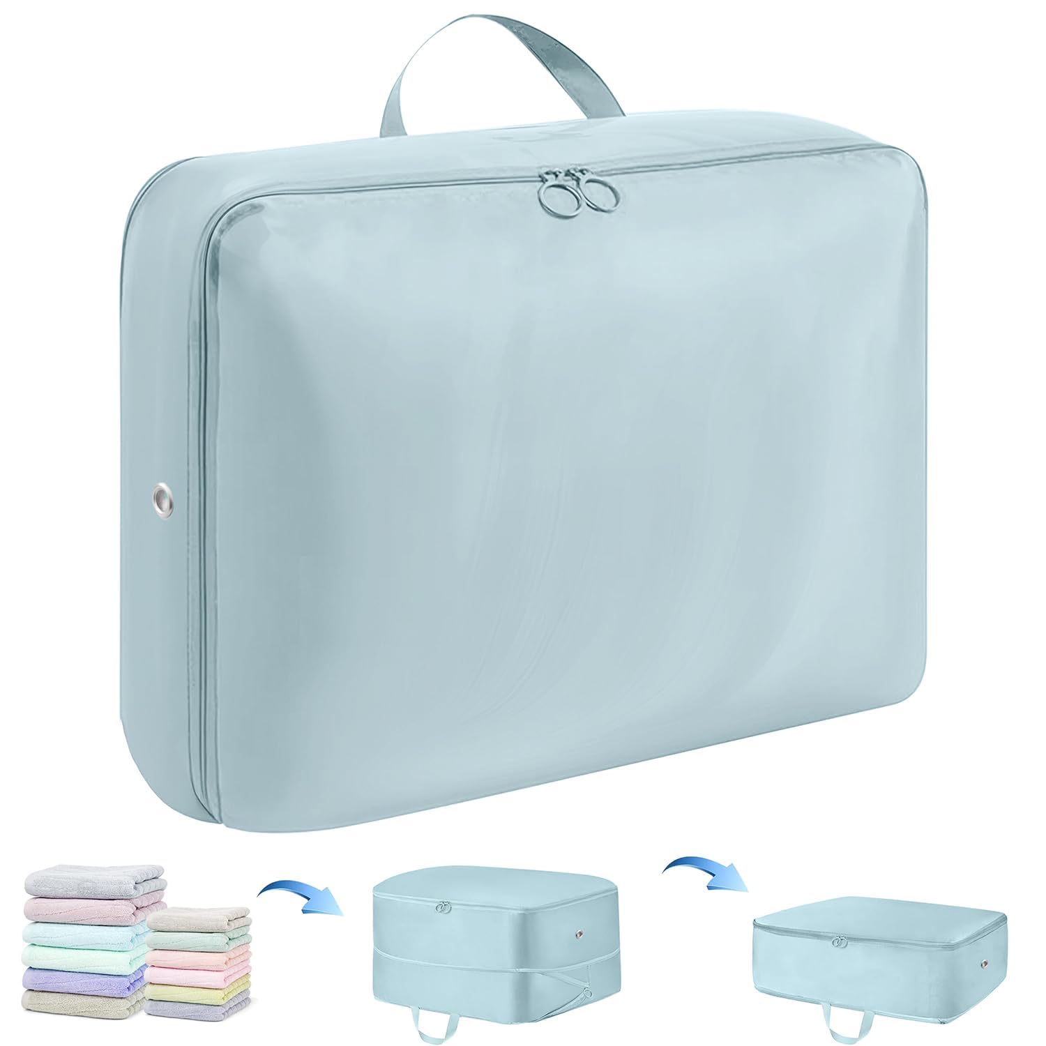 ABOUT SPACE Ultra Space Saving Self Compression Organizer - 22 L Vacuum Storage Bags - Packing Vaccine Bags for Clothes Airtight Reusable -Travel Essentials (Blue-Small - L 40 x B 30 x H 18.5 cm)