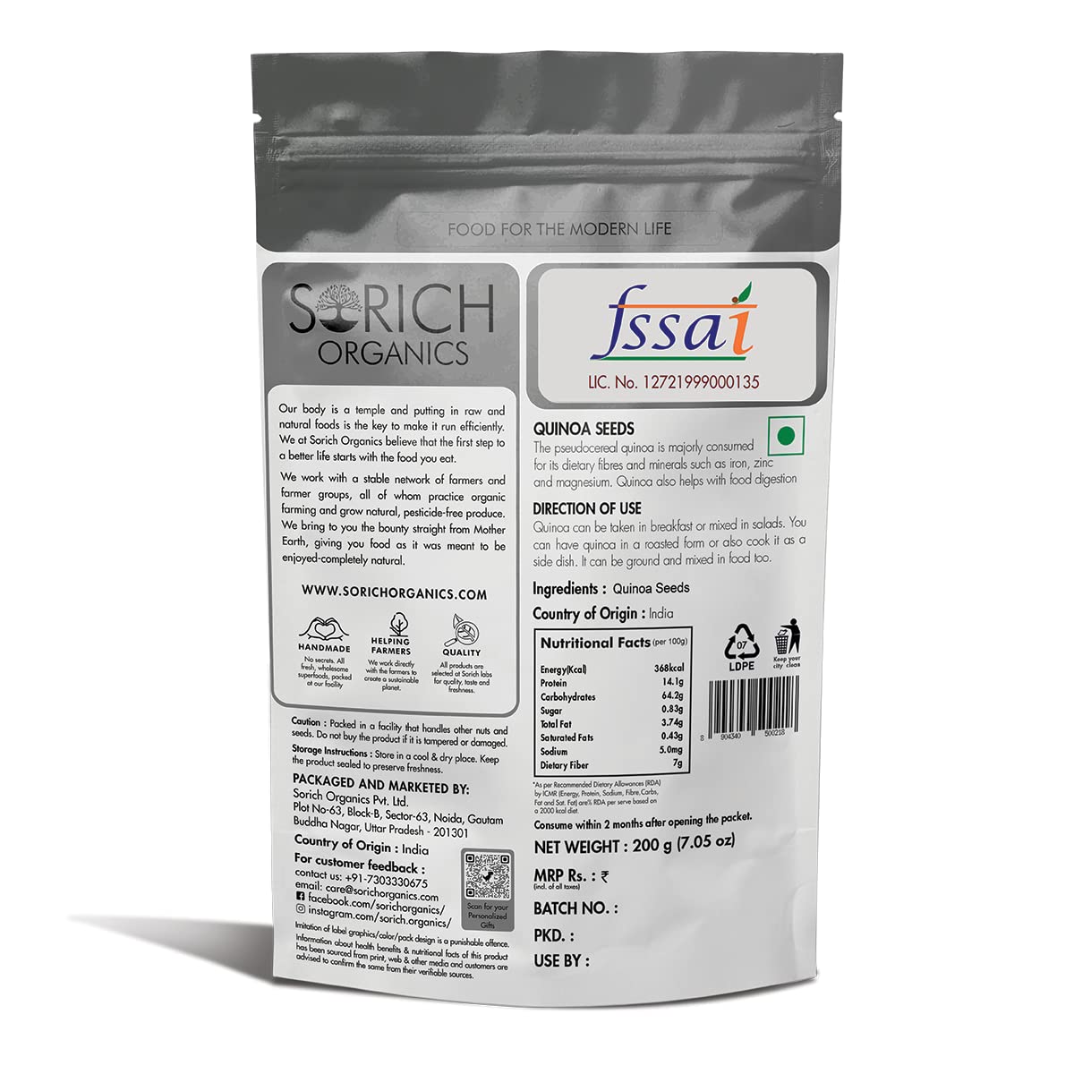Sorich Organics Quinoa Seeds 500 Gm - Protein & Fiber Rich Superfood | Diet Food | Cereal for Breakfast | Gluten Free | Diet food for Weight Management | Best for Weight Loss