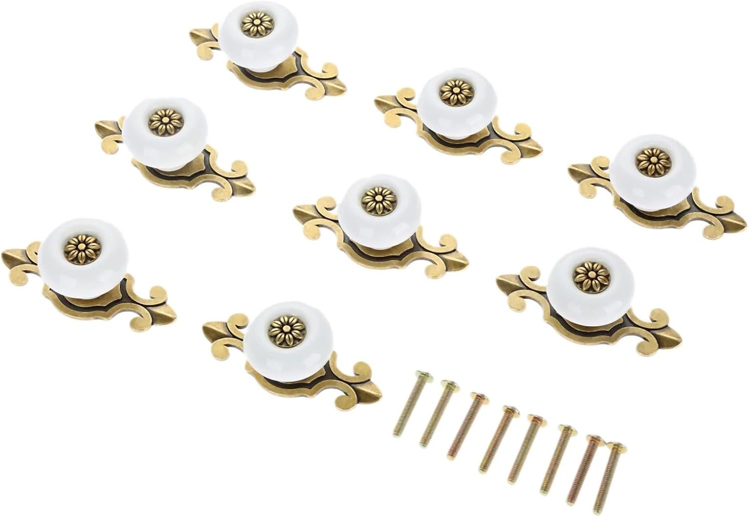 8Pcs White Furniture Handle Ceramic Cabinet Knobs and Handles Door Cupboard Drawer Kitchen Pull Handle Furniture Fittings