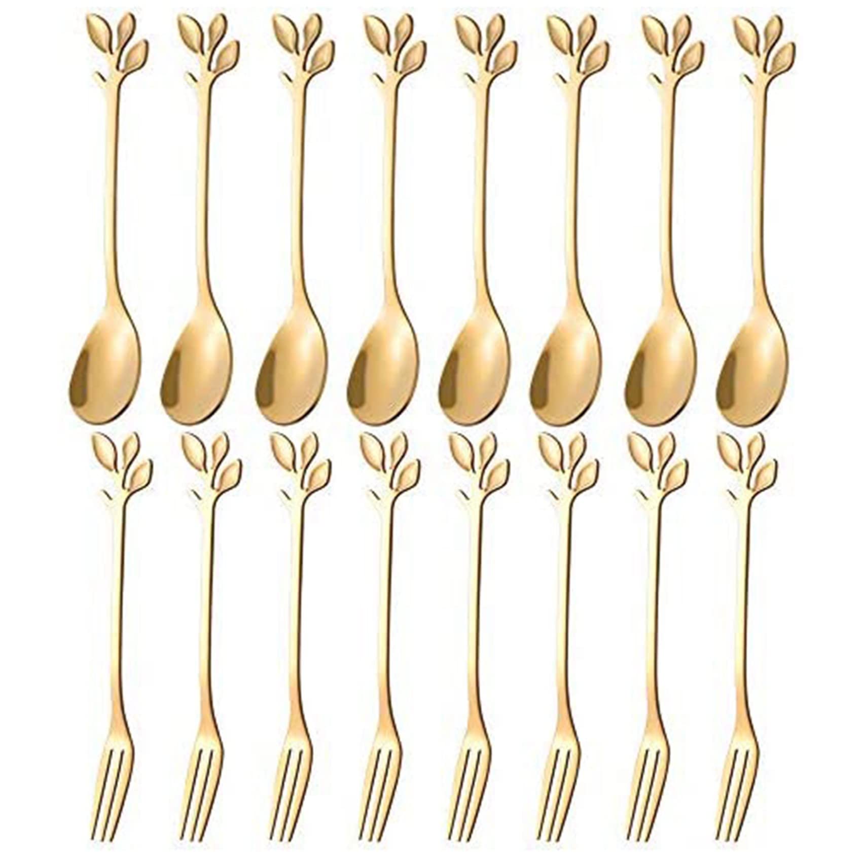 CTRLZS 20PCS Dessert Spoon and Fork Set Cake Fork Coffee Spoon Fruit Fork Stainless Steel -Gold