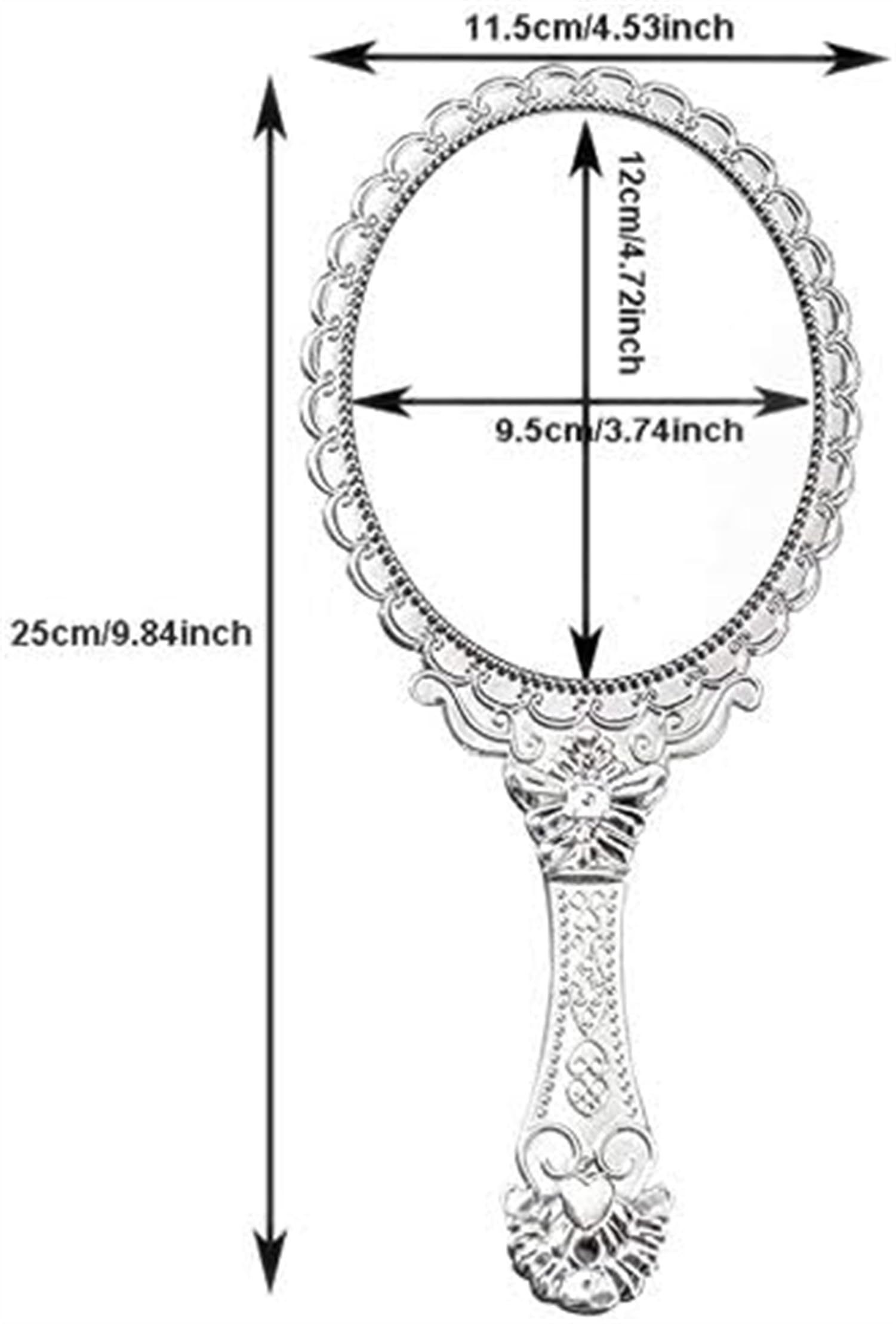 Specchio a mano con manico retrò specchio portatile per parrucchiere accessori per il trucco (argento)