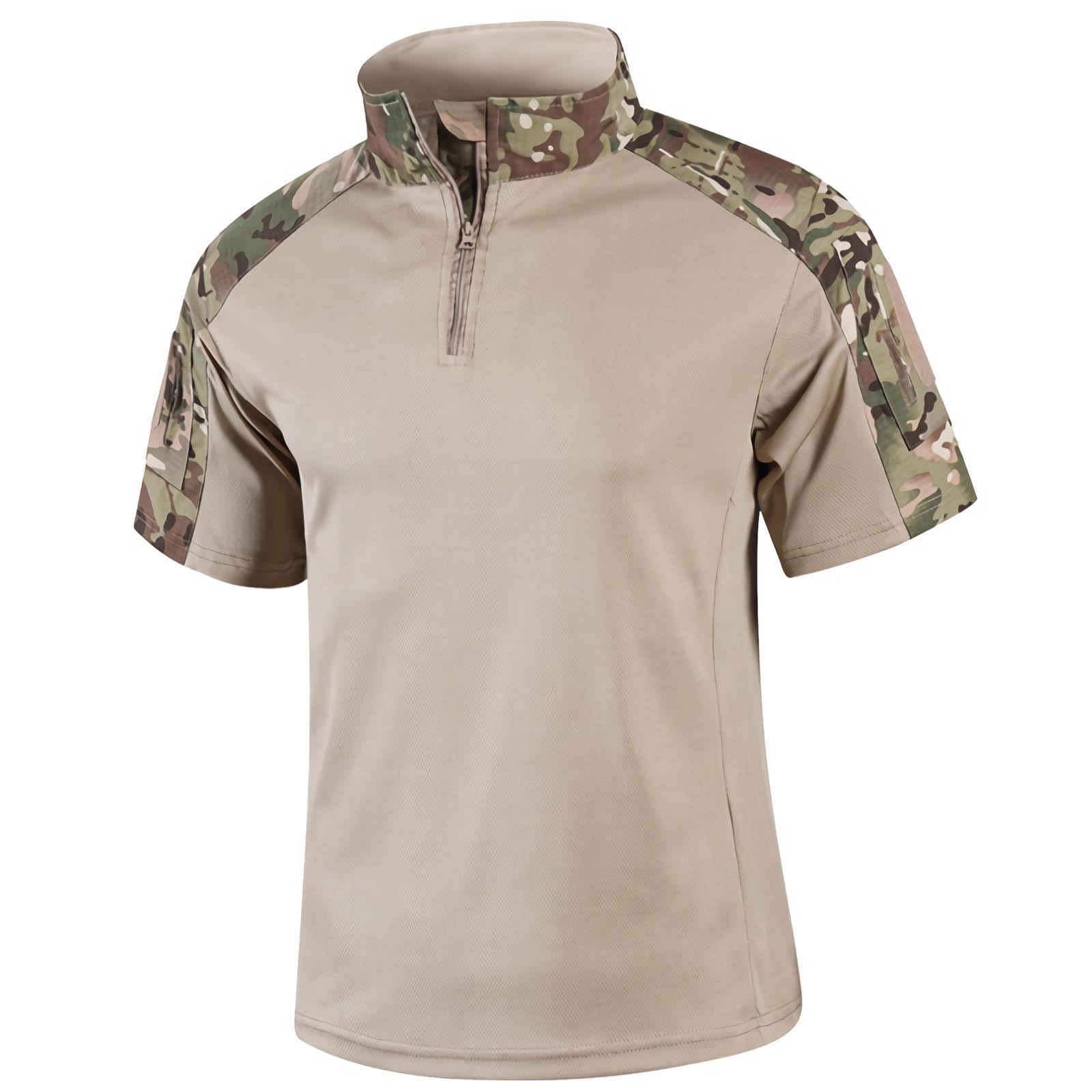 Vynebtrv Tactical Shirt for Men Quarter Zip Short Sleeve Combat Shirt Lightweight Army Security Military Shirts with Pockets(CP,5XL)