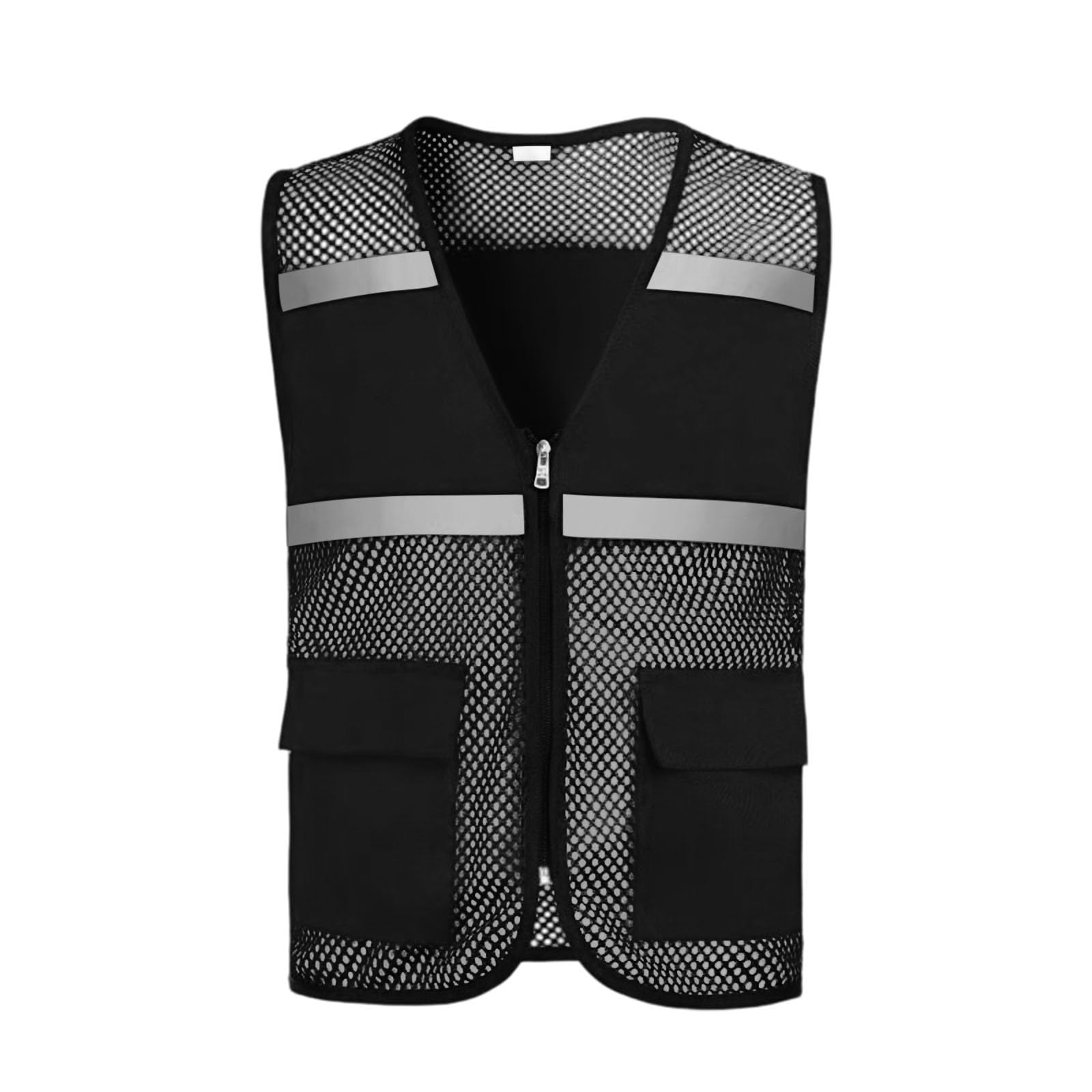 Safety Vest Women Hi-Vis Vest with Pockets Mesh High Visibility Vests Zip Up Uniform Reflective Running Fishing Vest Black