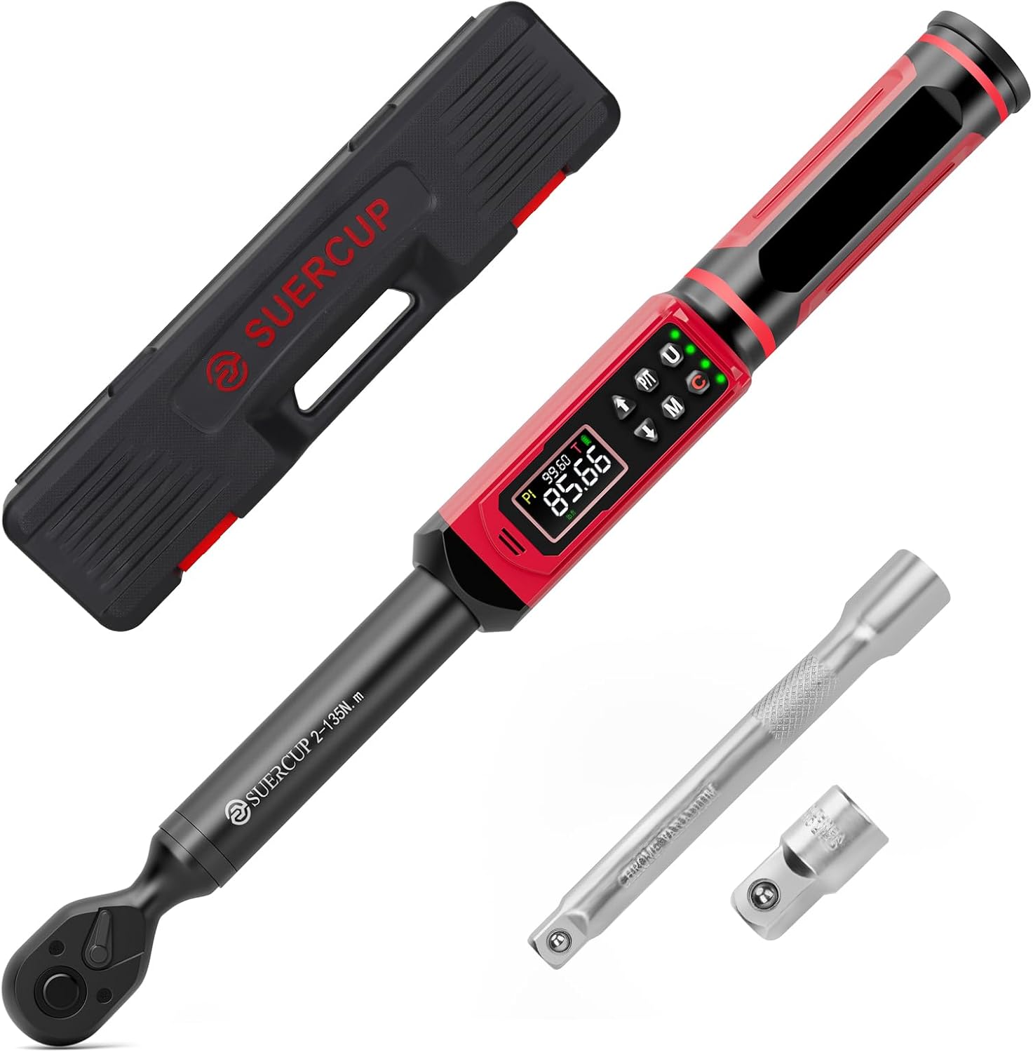 Product image of 3/8-inch Digital Torque Wrench(1.5-99.6Ft.Lb/2-135Nm) ±1% Accuracy Digital Torque Wrench with Vibration, Buzzer,LED Notification and Five Units of Measure, for Motorcycle, Auto Repair
