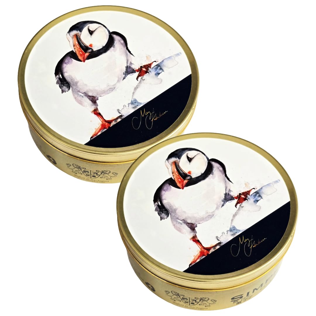 Simpkins Meg Hawkins Design Mixed Fruit Tin 175g - Puffin Tin (2 Pack) in Premier Life Store Box