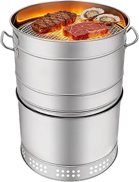 Portable Smokeless Barbecue Charcoal Barrel Grill,Large Portable Charcoal Grills,Stainless Steel 360 Smokeless Outdoor Barbecue Grill with Multiple Clips,Outdoor Barbecue Grill for Travel