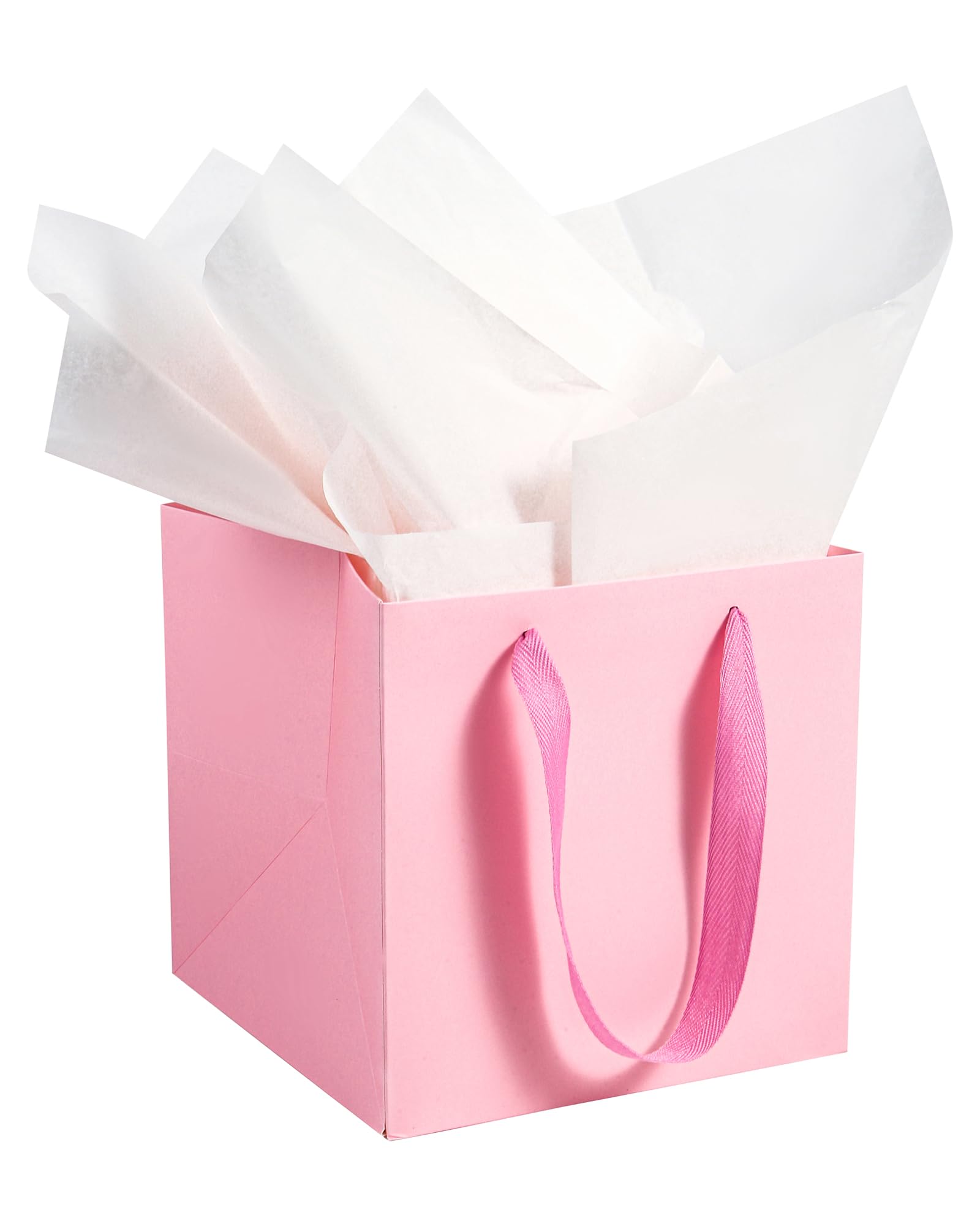 AZOWA Pink Square Gift Bags with Tissue Paper (10 pcs, 20x20x20 cm