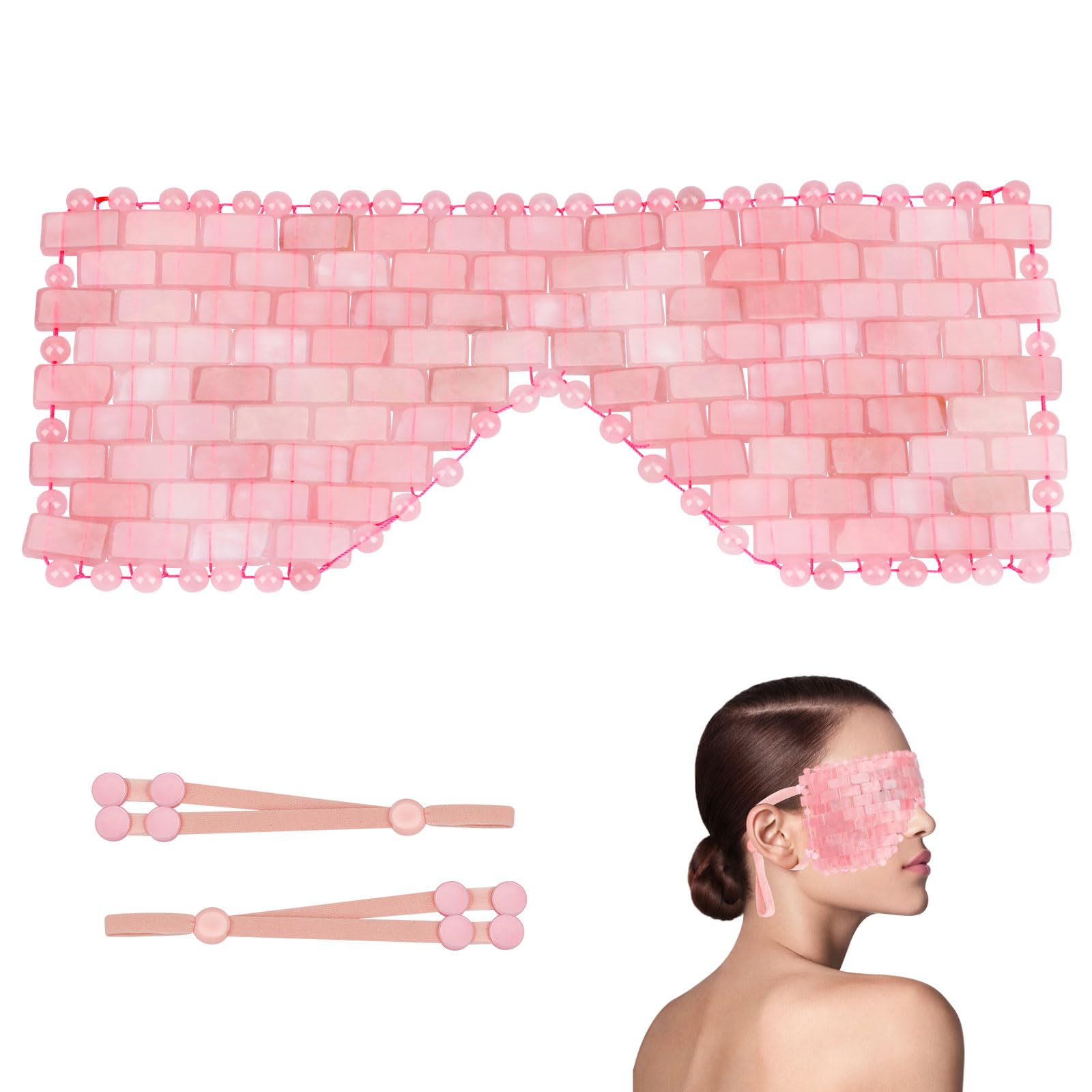gemshan Maschera per gli occhi al quarzo rosa, maschera per occhi in giada, realizzata in quarzo rosa naturale ed è completamente realizzata a mano