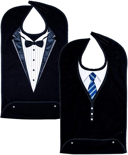 Miniatura 8 de Baberos para adultos para hombres, protectores de ropa para comer, babero de tela de rizo para adultos mayores, diseño bordado, impermeable,