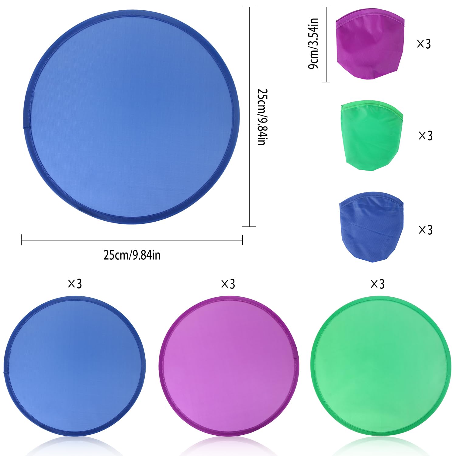 TOSAMZOO 9 Pieces Foldable Flying Disc or Fan with Storage Bag Assortment Fans Set Beach Flying Disc- 9.8