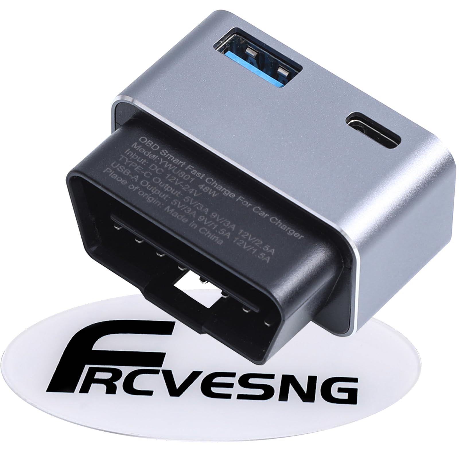 FRCVESNG Car OBD Power Adapter, OBD Male to Type-C USB Female Charger DC12‑24V OBD Car Charger for Mobile Phones, Dash Camera GPS, Tablets, Radar