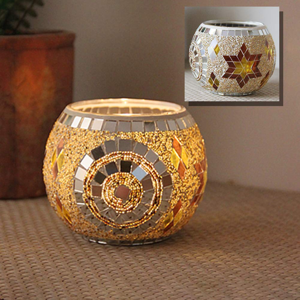 Mosaic Glass Candle Holder Vase Pen Holder, Crackled Glass Mosaic Tea Light Holder - Image 2
