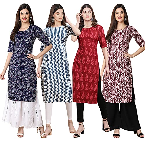 Image of Pinkmint Women's Crepe Digital Print Straight Kurta [Pack of 4] (CCV-334-338-339-335)