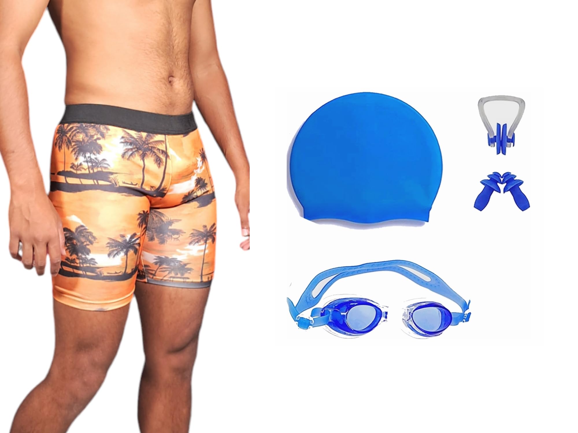 aqua holic Men's Swimming Short with Swimming 1 Anti Fog Swimming Goggles + 1 Silicone Swimming Cap+ 1 Nose Clip + 2 Ear Plugs-picture-33