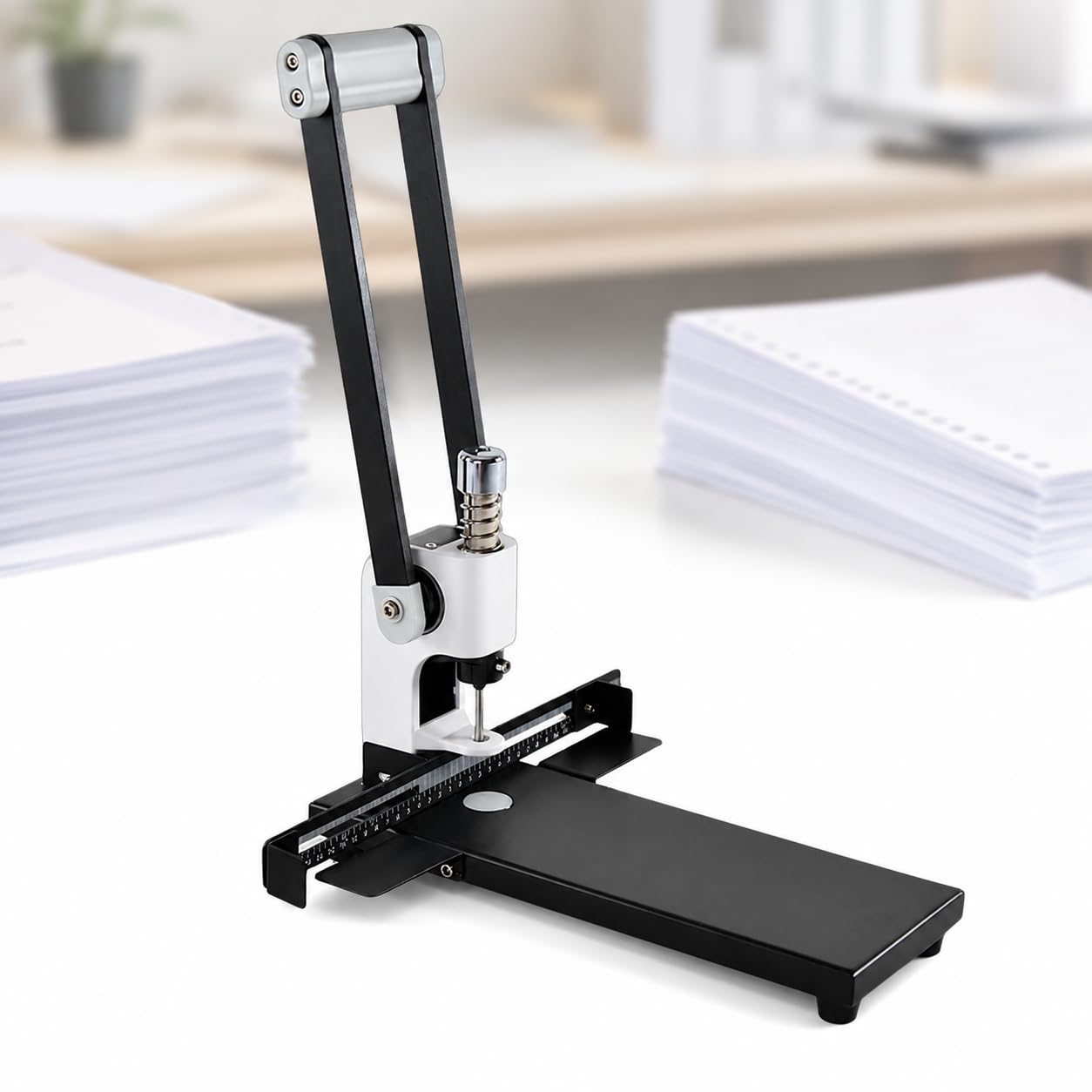 TsoLay Single Hole Punch, Heavy Duty Paper Hole Puncher with Adjustable Side Margin, 3pcs Drill (3/4/5mm) & Precise Ruler, 300 Sheets(70g) Capacity for Paper, Hanger Tag, Plastic Film