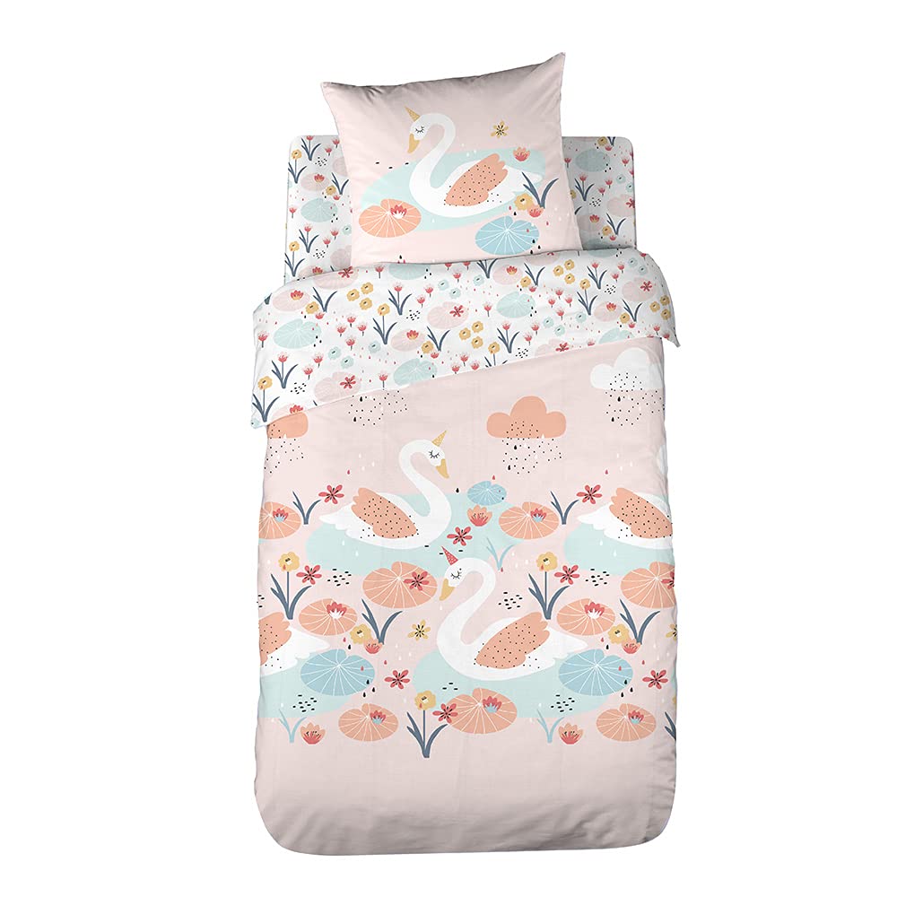 Parure de lit enfant cygne rose CÔTE DECO housse couette 140x200