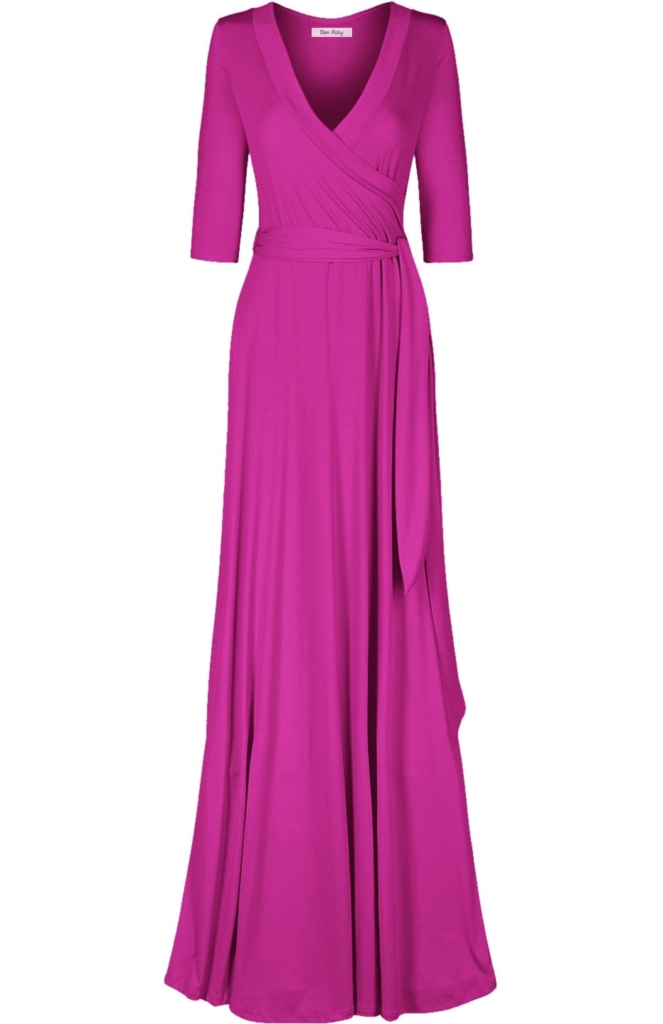 Women's 3/4 Sleeve Deep V-Neck Maxi Faux Wrap Solid Plus Size Dress