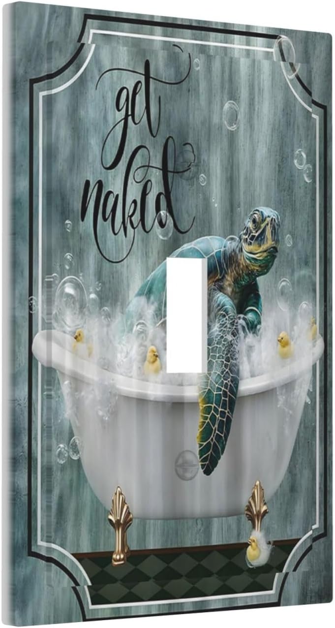 Teal Green Sea Turtle Funny Ocean Vintage Tortoise Beach Theme Decorative Light Switch Cover 1 Gang Single Toggle Device Electrical Faceplate Switchplates Decorator Outlet Wall Plate for Bathroom