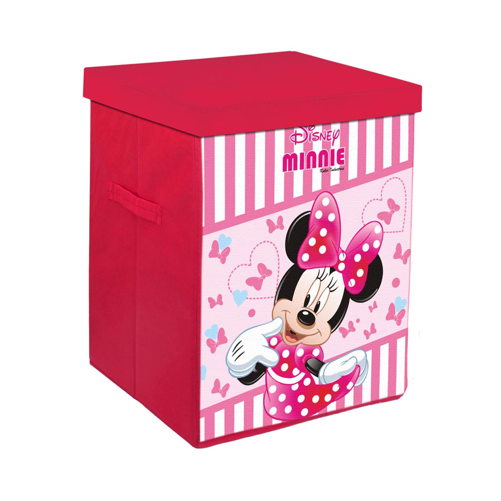 Kuber Industries Non-Woven Foldable Laundry Basket for Clothes with Lid | Disney Minnie Print | Cloth Storage Box for Washing | Toy Storage Organizer | 45 LTR | Pink-image-4