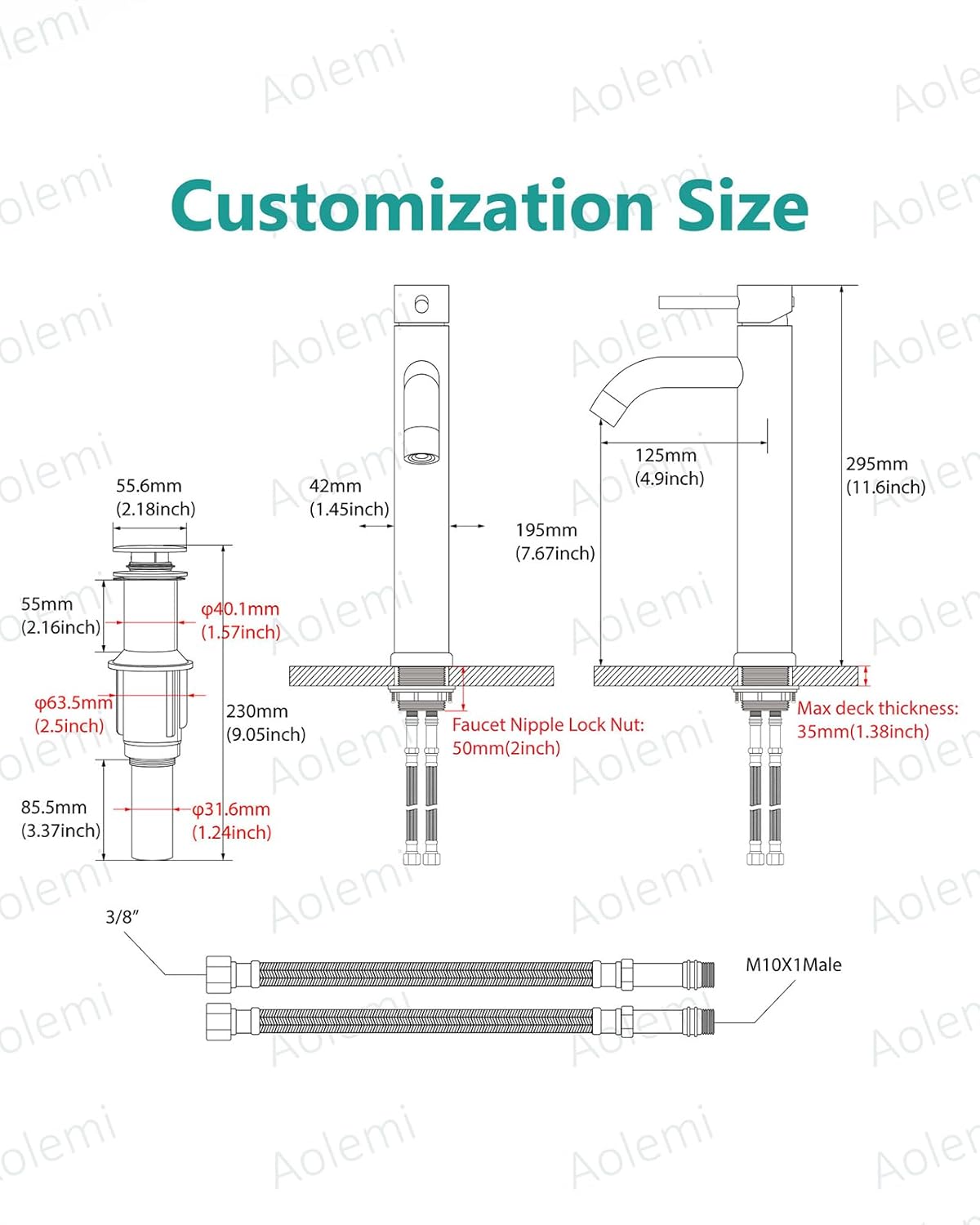 Aolemi Vessel Sink Faucet – SUS304 Stainless Steel Tall Bathroom Faucet,Single Lever Handle,1 Hole Bathroom Faucets with Supply Lines and Pop Up Drain,Brushed Nickel - Image 3