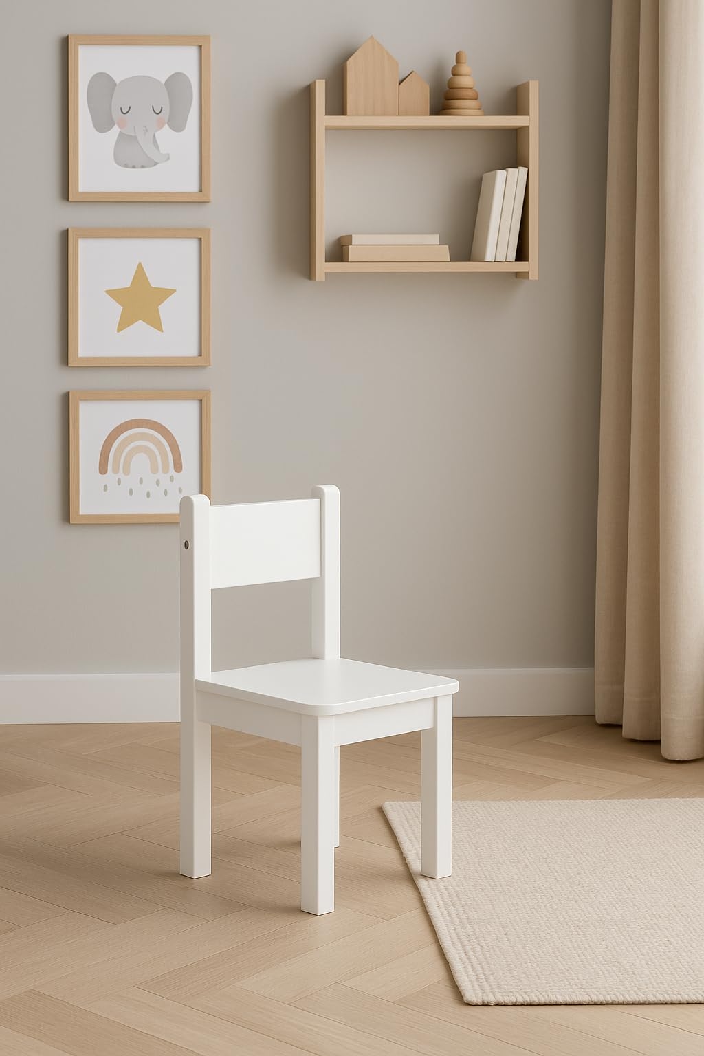 leomark tavolo e 2 sedie in legno per bambini 60x60x49 cm, stabile set per camera dei bambini, sala comune, scuola materna, asilo nido, mobili per bambini, Yeti colore BIANCO