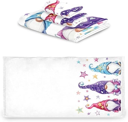 Miniatura 2 de ALAZA Juego de toallas de baño, gnomos de Navidad con estrellas, toallas de 3 piezas, 1 toalla de baño, 1 toalla de baño, 1 toalla de mano, juego de