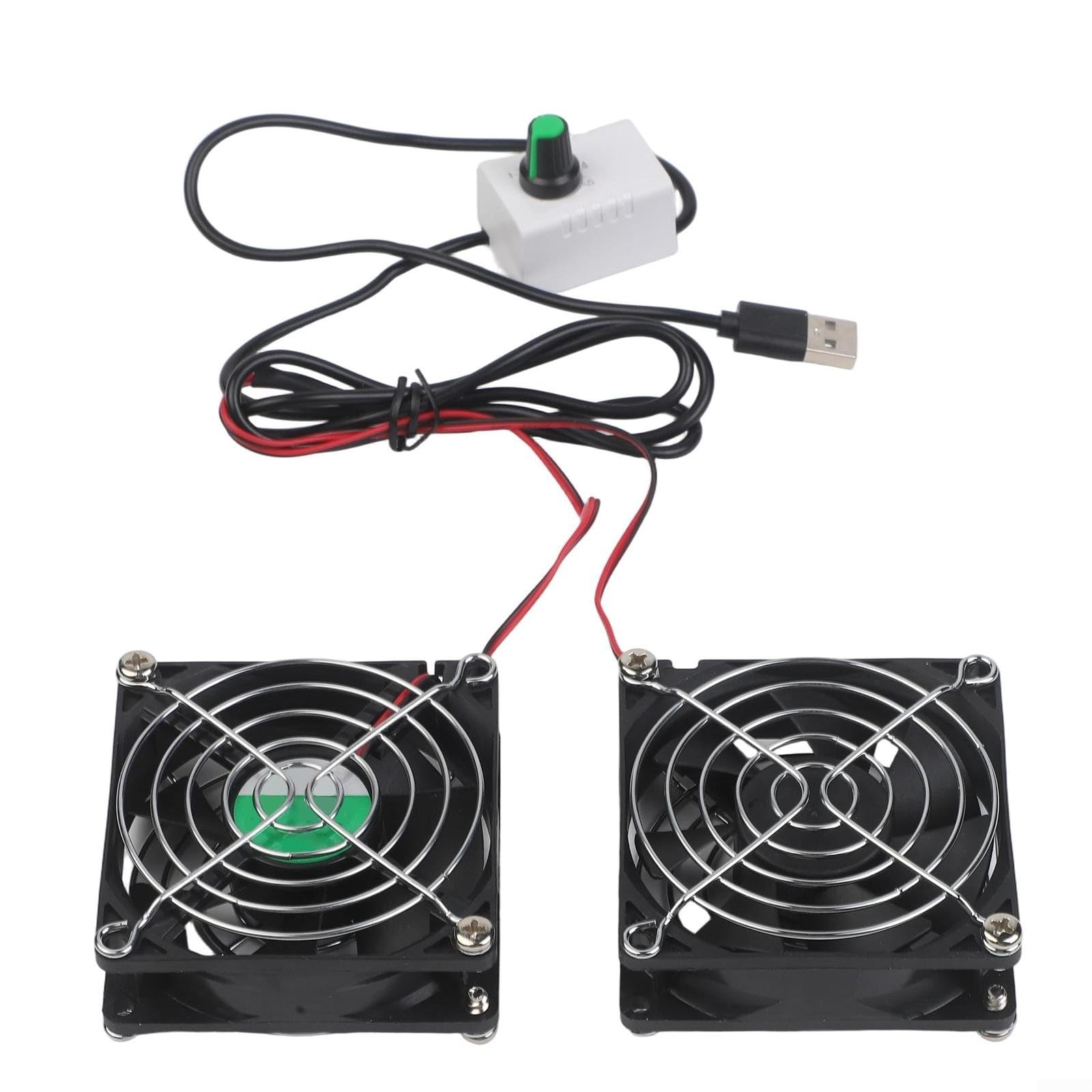 Ventola di scarico USB DC 5 V, regolabile, deodorante, per pollo, casa, cappa, 12 cm, nero, a basso rumore (doppia ventola da 12 cm)