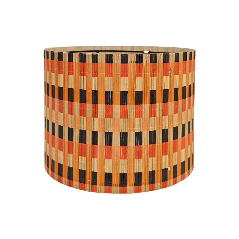 Bamboo Drum Lamp Shade, Natural and Minimalist Modern Geometric Style, 30x23 cm, for Table Floor Lamps, Living Room and Bedroom (Colorful Grid)