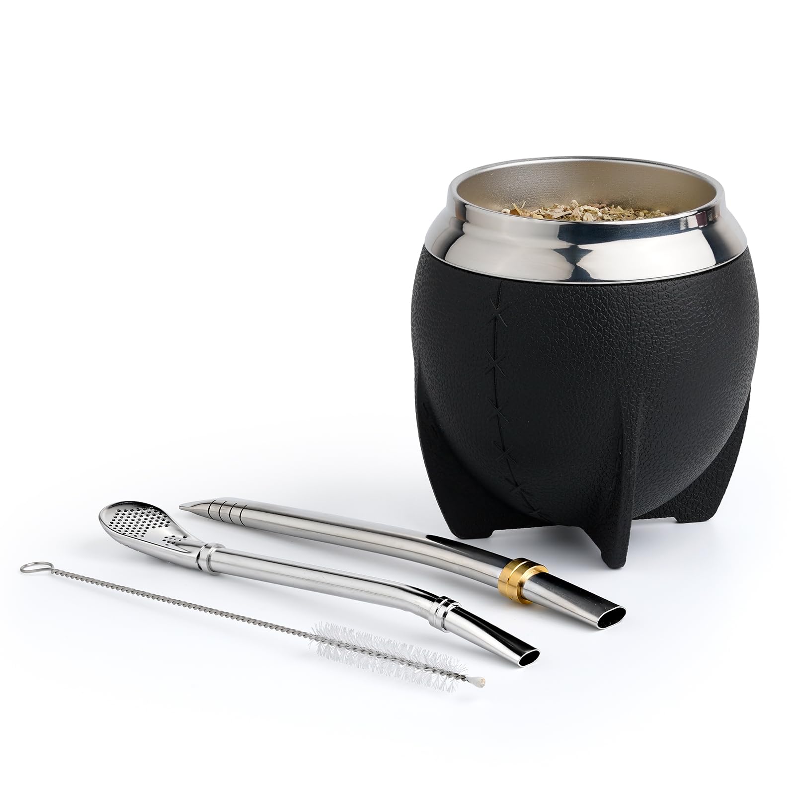 Mate Vaso Plástico Elegante y Duradero - Forma Torpe y Fácil de Limpiar - Vaso con Dos Bombillas y Cepillo para Limpiar 280ml