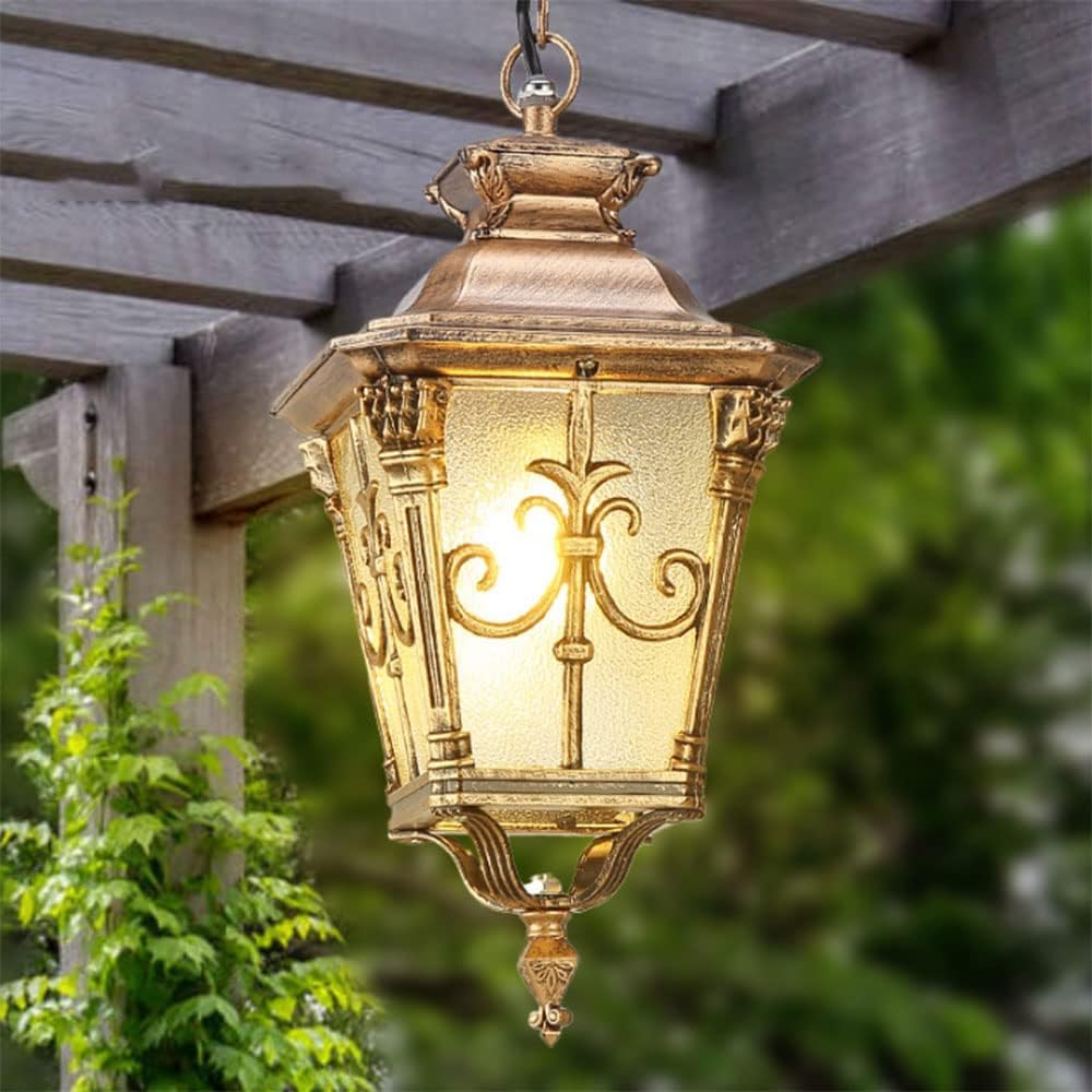 QUSYZD Lamp Post Lights Outdoor, Outdoor Waterproof Chandeliers European Pendant Light Retro Garden Villa Personality Corridor Hanging Lamps with E27 Holder,Chandelier,18 * 37cm
