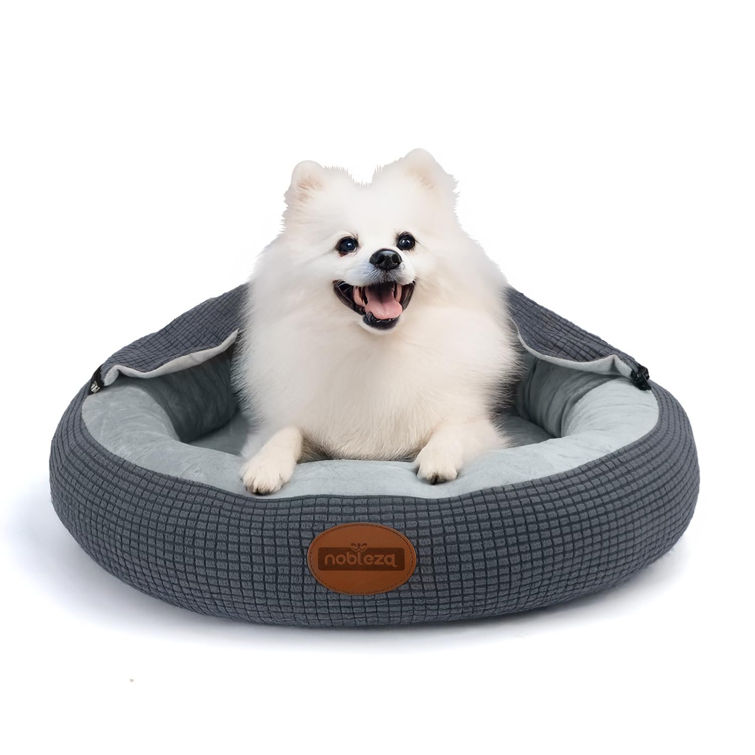 Nobleza Cama Perro con Manta, Cama Perros Pequeños Lavable, Cama Gato con Cubierta de Cueva, Cama de Perro Redonda con Fondo Antideslizantes, S, 58cm
