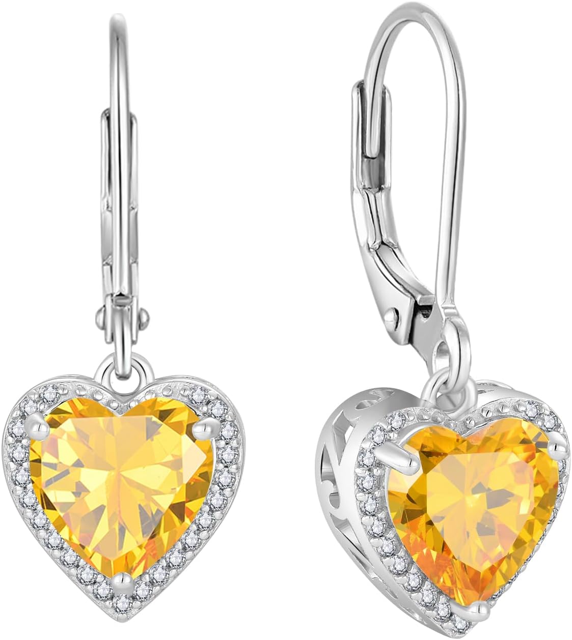 Heart Dangle Drop Earrings 925 Sterling Silver Halo Solitaire Leverback Earrings Birthstone Jewelry for Women