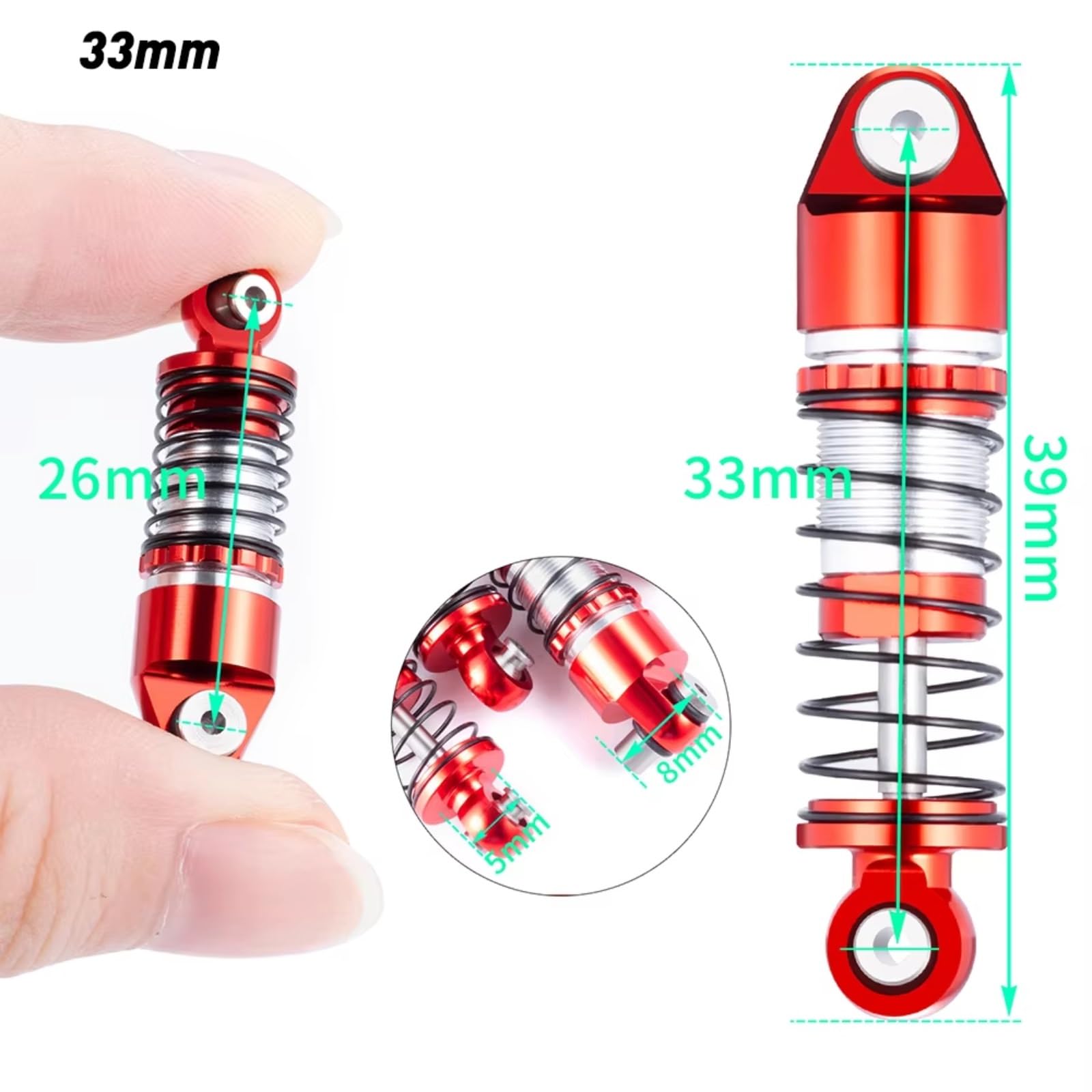 Amortyzator RC do osiowego dla SCX24 do Deadbolt C10 1/24 4 szt. Aluminiowy amortyzator 33/38/43 mm Części samochodowe RC (33 mm czerwony)
