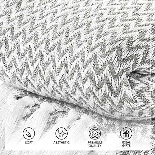 Image of SASHAA WORLD Chevron Throw Blanket Handwoven with Fringes | Throw for Living Room, Bed, XL Sofa & Chair | Grey Throw Blanket | 150x200 cm Pack of 1