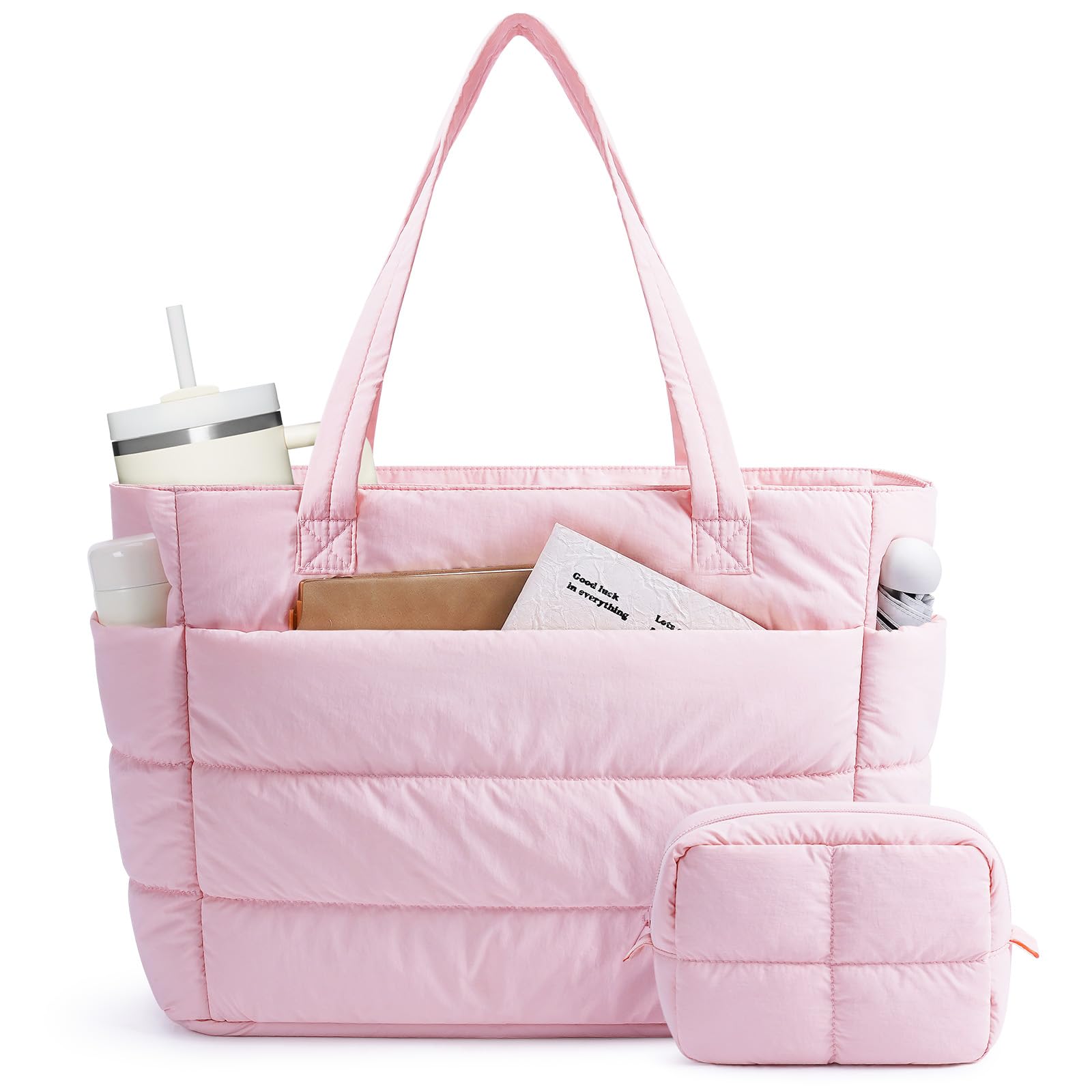 Narwey Puffer Tote Bag for Women Puffy Work Nurse Teacher Tote Bag Quilted Shoulder Bag for Travel Gym