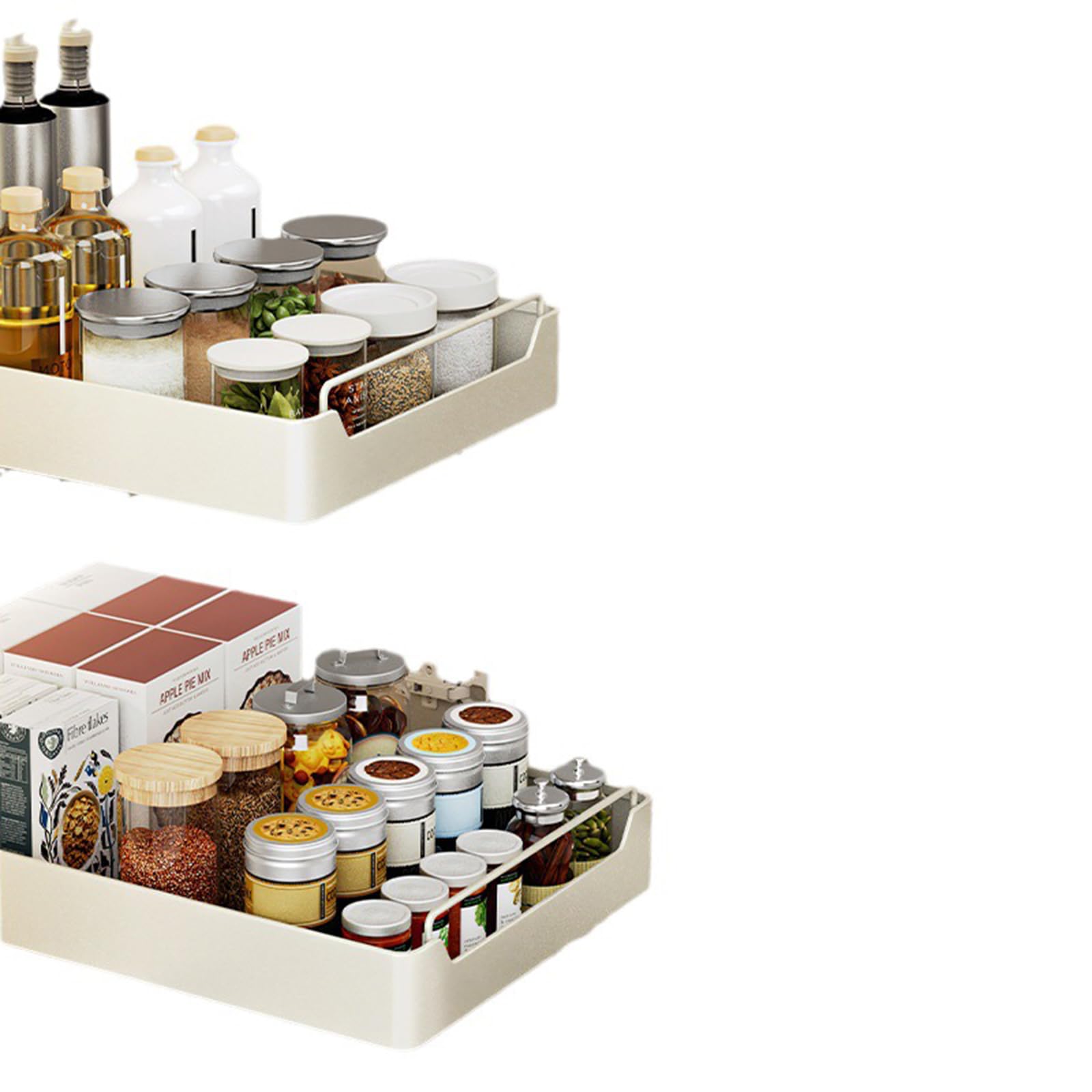 Organiseur d'armoire coulissant, étagères de rangement coulissantes, tiroir coulissant extensible pour l'organisation de l'armoire de cuisine – Pas besoin de percer – Blanc 42 x 35 x 7 cm (L x