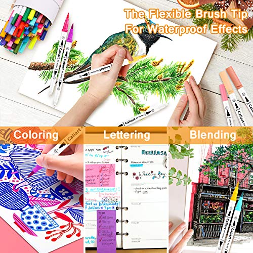 Caliart 662990L 34 Double Tip Brush Pens Art Markers, Aesthetic Cute Preppy Stuff School Supplies, Artist Fine & Brush Pen Coloring Markers For Kids Adult Book Cards Drawing Craft Kit Teacher Office Supplies thumb #7
