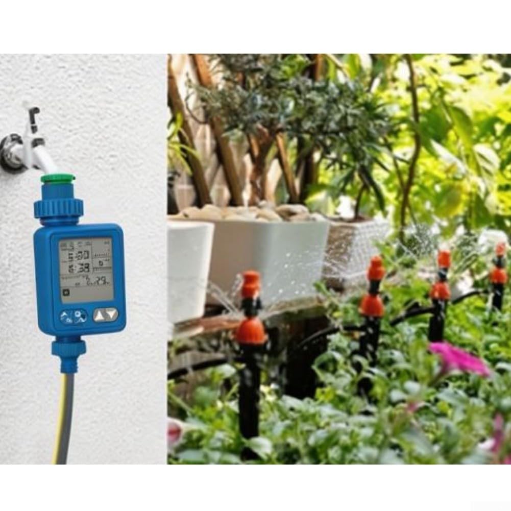 Timer automatico di irrigazione, sensore di pioggia, regolatore di irrigazione con grande schermo LCD, 10 programmi programmabili per rubinetti da giardino