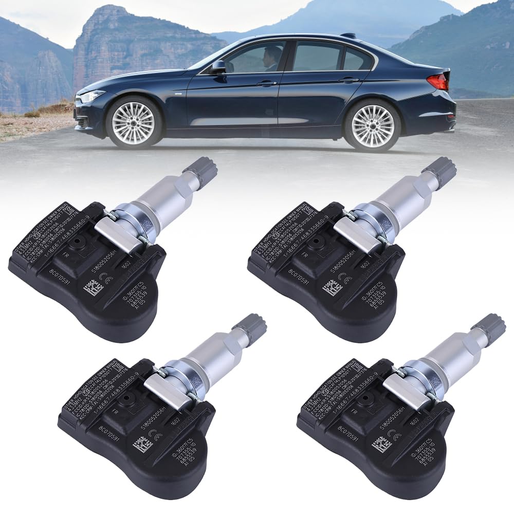 Lot de 4 capteurs de pression des pneus TPMS compatibles avec la série 3 F30 F31 F32 F33 F34 4 X1 F36 F45 F46 F48 M3 F80 F83 F87 F20 F21 F22 F23 RDCI RDK 361 Référence : 06881. Système de contrôle de