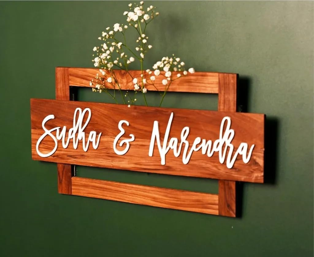 Personalized Door Name Plate for Home Entrance - 15X7 inch Wooden with 3D Letters - Ideal for Office, and Outdoor Entrances - Perfect as a Gift | Name plate for home entrance | Acyrlic | Beautiful Home Decor