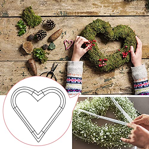 Heart Metal Wreath with 1 Roll Red Ribbon 12 Inch Heart-Shaped Metal Wreath Ring Wire Wreath Frame for Front Door Wall Home Wedding New Year Valentine's Day DIY Crafts