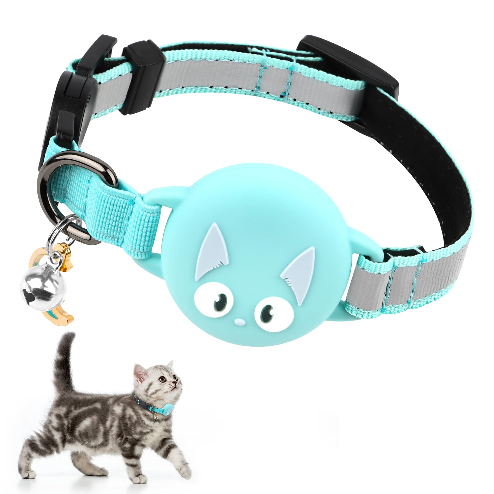 AirTag - Collar para gatos con campana, collar de seguridad ELEPRUC reflectante, rastreador GPS para gatos, rastreador GPS para gatos con cierre Breakaway ajustable