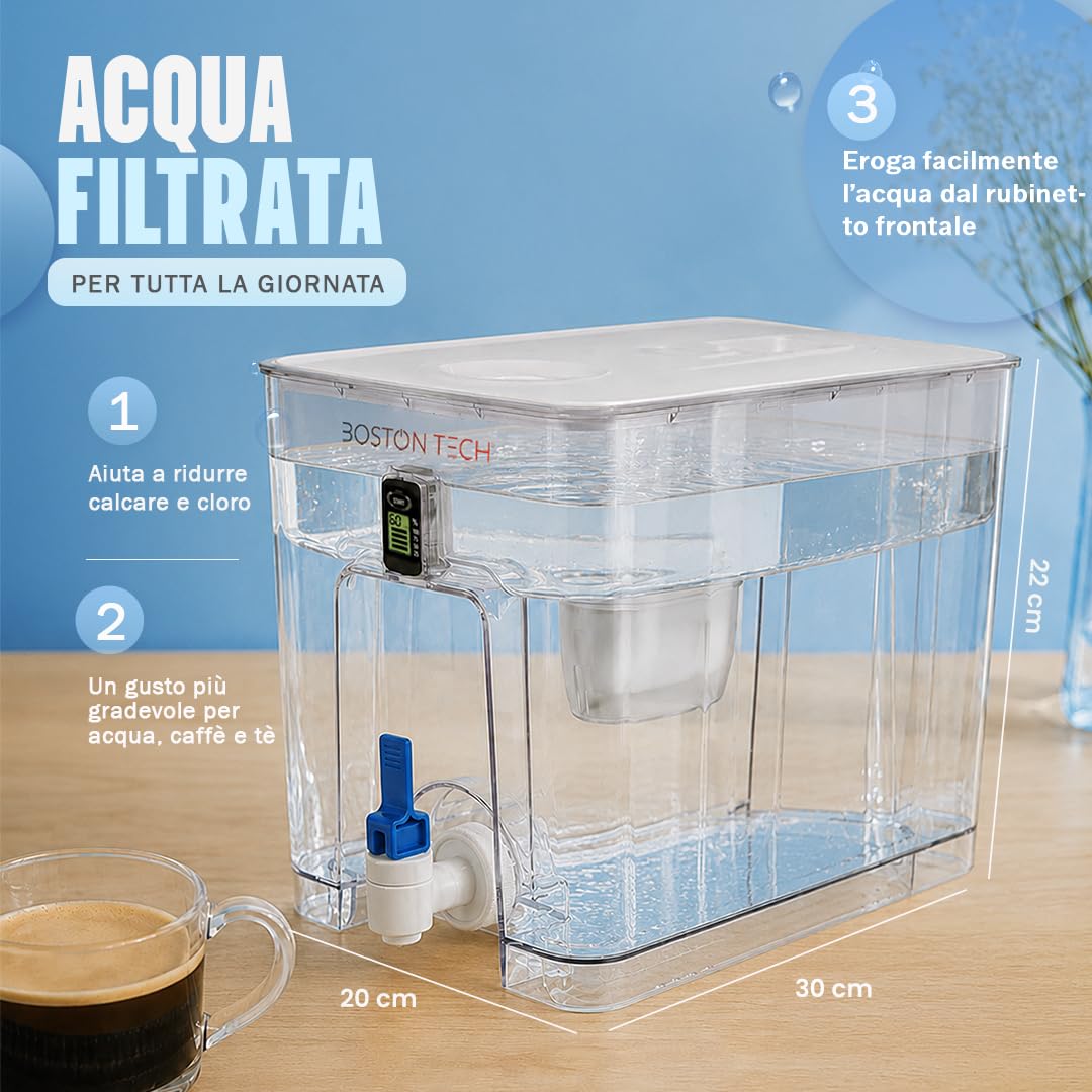 Boston Tech FRESIAMAX Dispenser Acqua 7,5L con Filtro, Senza Adattatore BPA