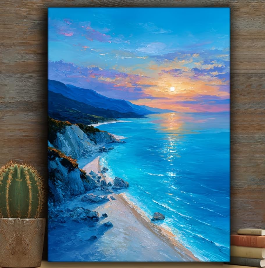 SXFDPDL Cuadro decorativo de pared con diseño de acantilado costero al atardecer. Más imágenes de paisajes playeros al atardecer. Póster decorativo para el hogar (60x90cm/sin marco).