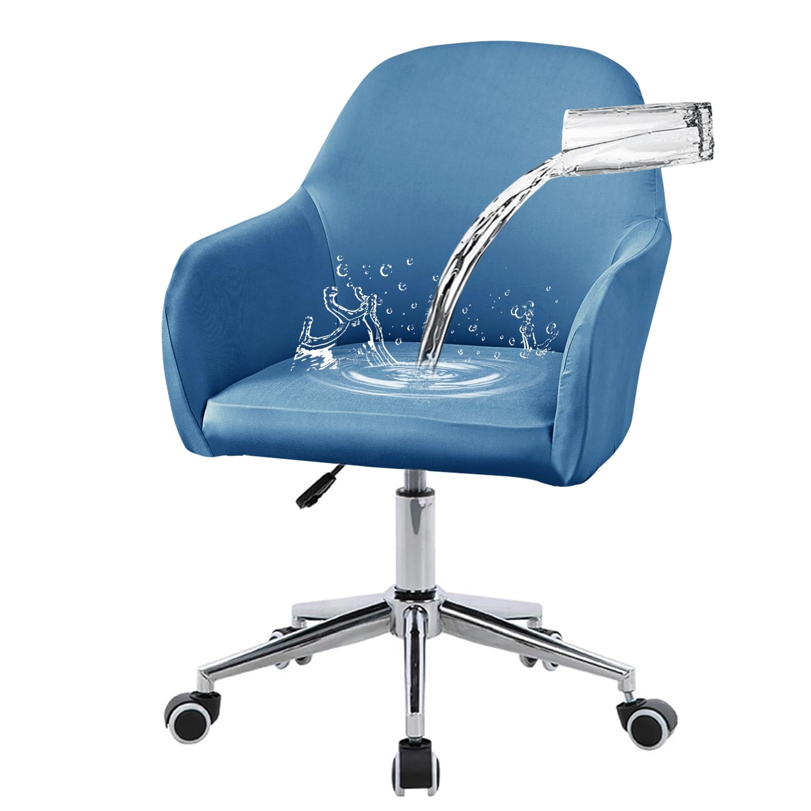 Vapor Fitness Stretch Curved Back Dining Chair Covers with Armrests - Elastic Office Chair Slipcovers, Swivel Armchair Cover Protector for Vanity Living Room Bedroom(Blue,1 Pack)