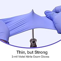 Vista 6 de Guantes de examen desechables de nitrilo SwiftGrip, 3 mil, XS, caja de 100, guantes de nitrilo violeta desechables sin látex para uso médico