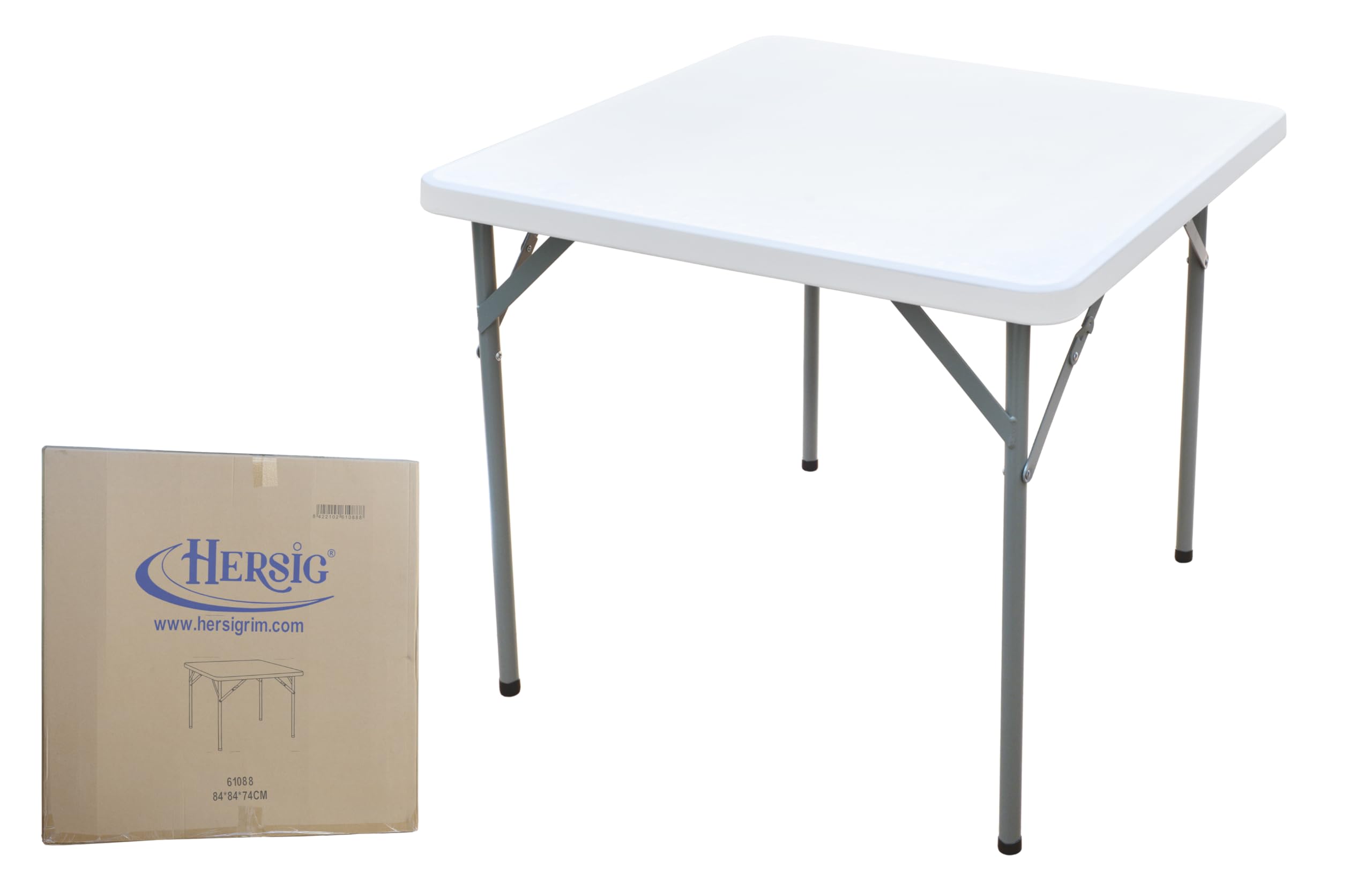 HERSIG - Mesa Plegable - Mesa Jardin Exterior Cuadrada 84x84x74 CM - Mesas Plegables Portatiles Resistente - Mesas Auxiliares Plegables - Ideal para Camping, Picnic, Comidas, Trabajo, Fácil de Guardar